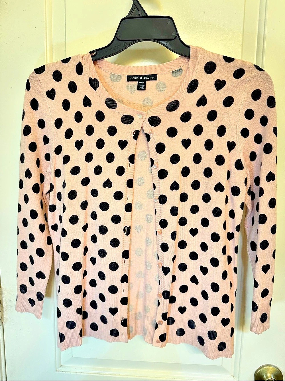 cable & gauge Polka Dot & Heart Print Cardigan Pink & Black Medium